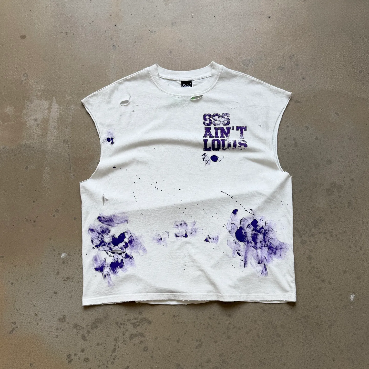 P138 #【Two Colors】CVT-16 Saint Street Dirty street graffiti style waistcoat, hand-painted splash ink on ready-made garments + hand-damaged in multiple positions + heavy Assute fermentation mill spray-on horse wash process, full of retro and high-end feeling. Size: M L XL